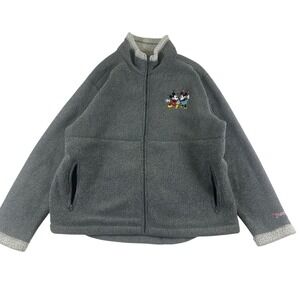 Vintage Disney Mickey Minnie Mouse Fleece Zip Women's 2XL Jacket Grey Disneyland